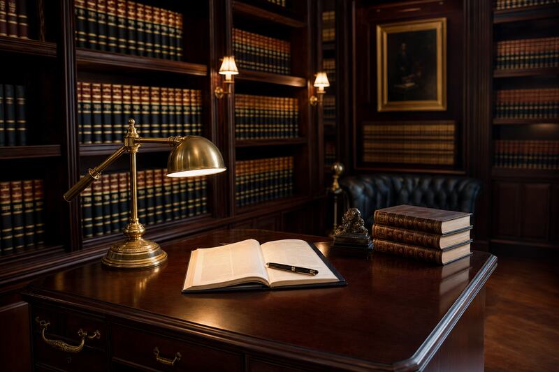 Library and desk representing legal businesses